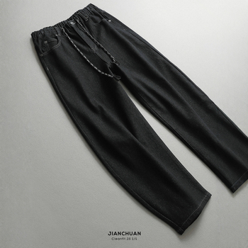 Jeanși bărbătești de iarnă din denim de bumbac, croială dreaptă, căptușeală din catifea