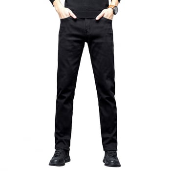 Jeansi bărbați croi drept, denim fleece, căptușeală din fleece, talie medie, închidere cu nasturi