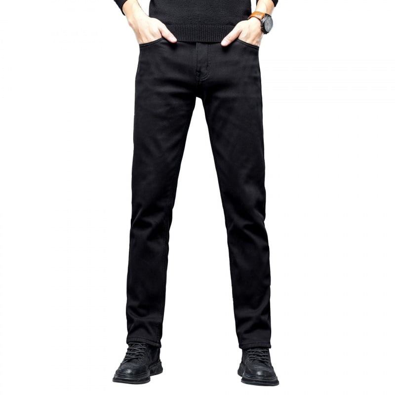 Jeansi bărbați croi drept, denim fleece, căptușeală din fleece, talie medie, închidere cu nasturi