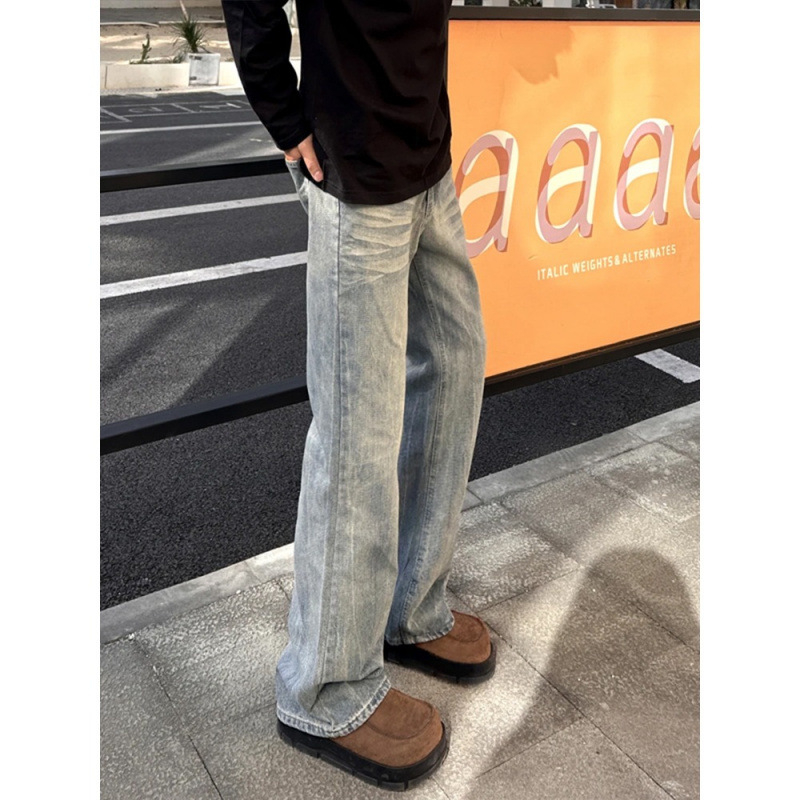 Vintage plave džins uzorka bambusa, unisex, podstavljene flisom, zgusnute, uski kroj, blago proširene nogavice, ravne duge hlače