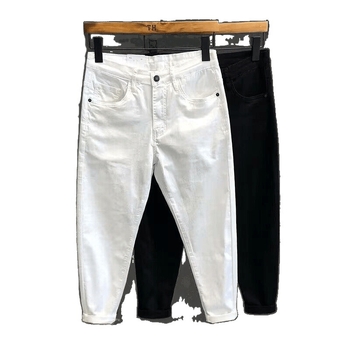 Jeanși pentru bărbați din denim/cotton, microelastic, talie medie, lungime cropped