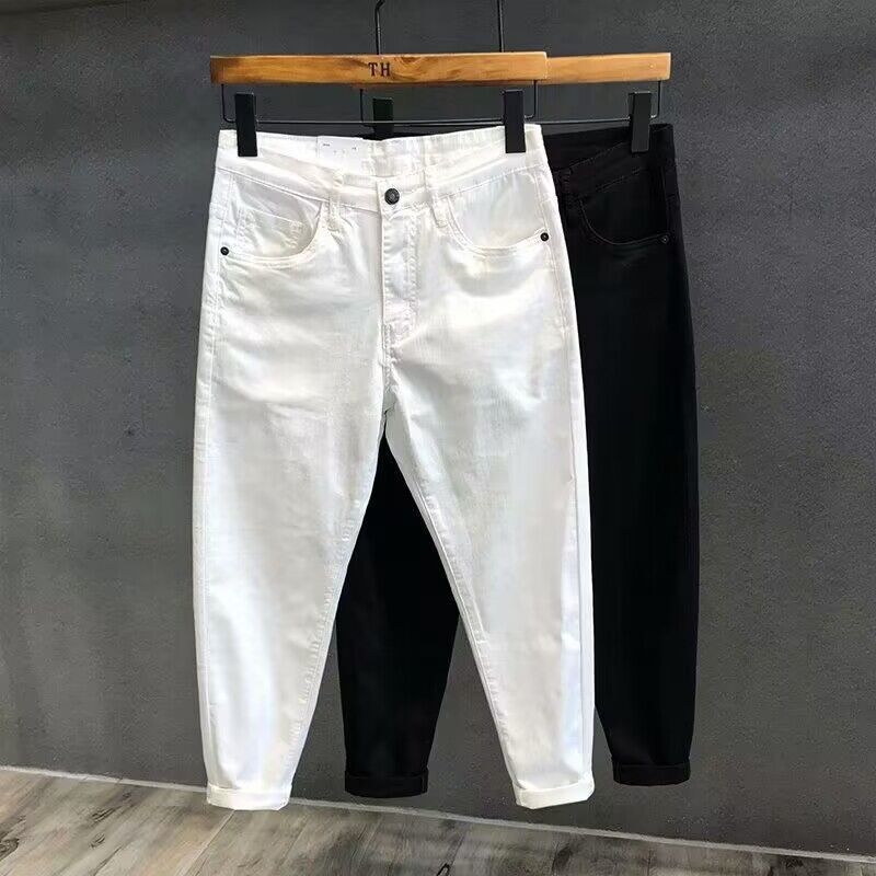Jeanși pentru bărbați din denim/cotton, microelastic, talie medie, lungime cropped