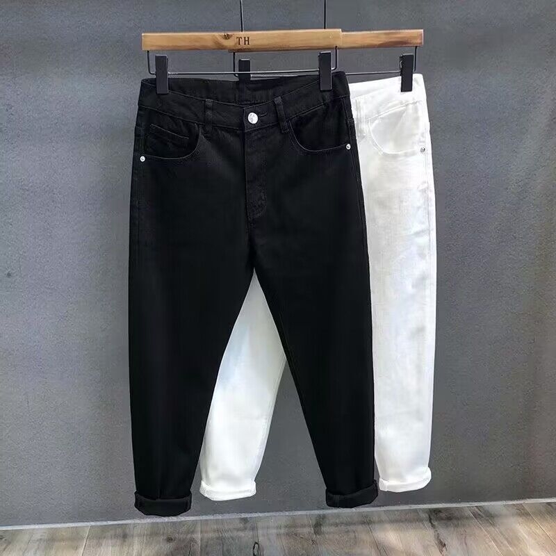 Jeanși pentru bărbați din denim/cotton, microelastic, talie medie, lungime cropped