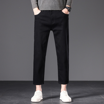 Blugi bărbați drepti, talie medie, fermoar, țesătură modal, căptușeală fleece