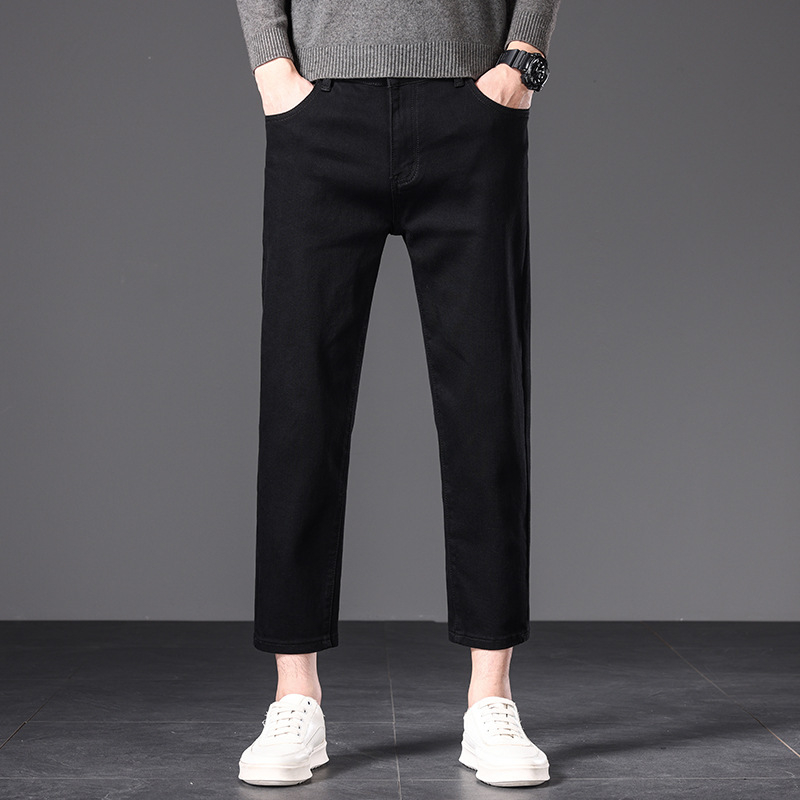 Blugi bărbați drepti, talie medie, fermoar, țesătură modal, căptușeală fleece