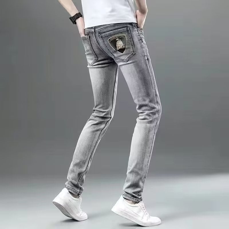 Jeansi pentru bărbați Slim-Fit, croială dreaptă, detaliu jacquard, căptușeală fleece, talie dublă