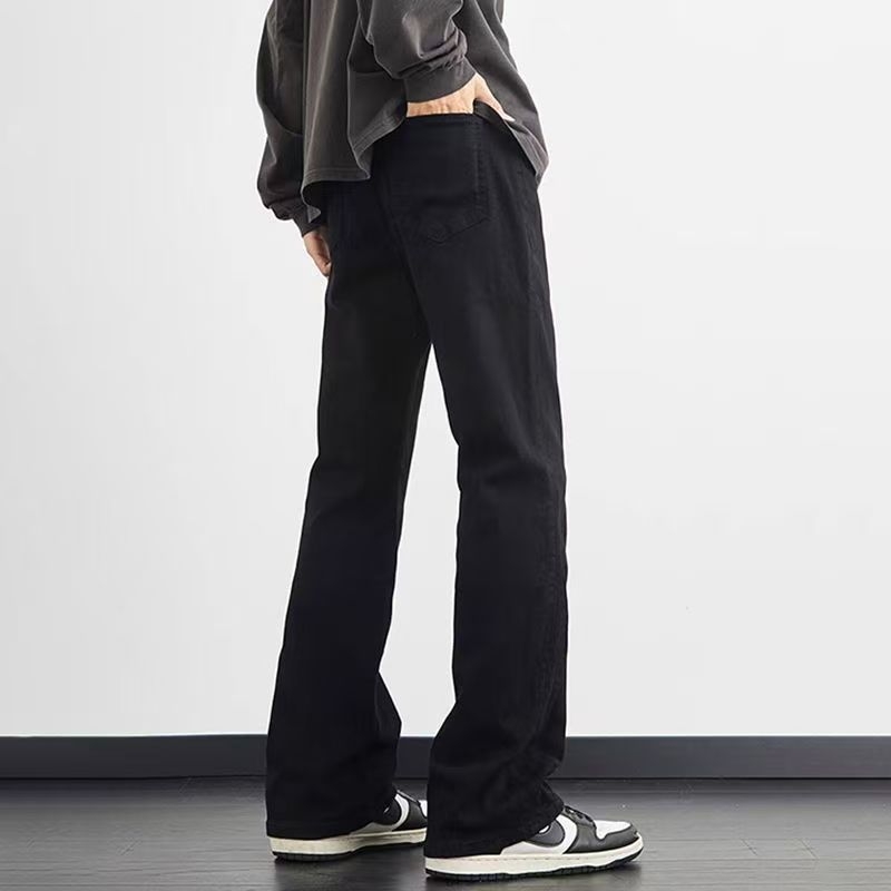 Jeansi unisex cu căptușeală fleece, groși, croială lejeră micro-flare, talie medie, închidere cu fermoar