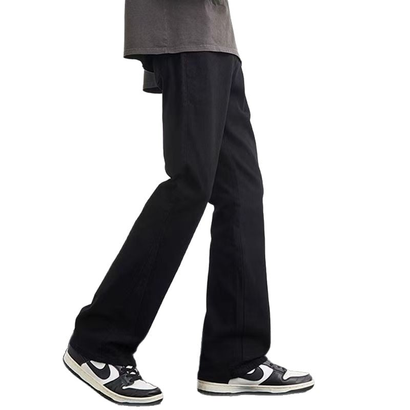 Jeansi unisex cu căptușeală fleece, groși, croială lejeră micro-flare, talie medie, închidere cu fermoar