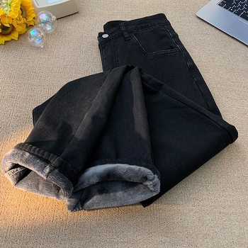 Vyriniai džinsai laisvo kirpimo, vidutinė talija, fleece pamušalas, Amerikos retro stilius, kasdieniam nešiojimui