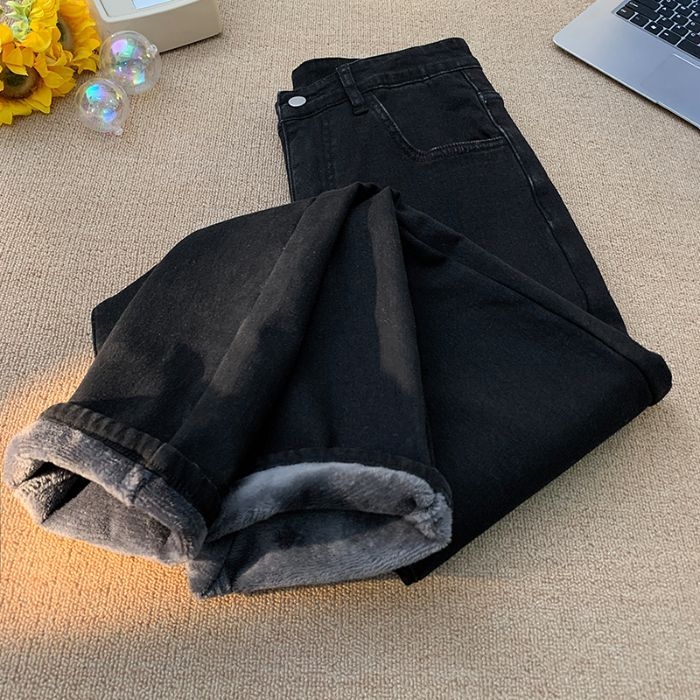 Vyriniai džinsai laisvo kirpimo, vidutinė talija, fleece pamušalas, Amerikos retro stilius, kasdieniam nešiojimui