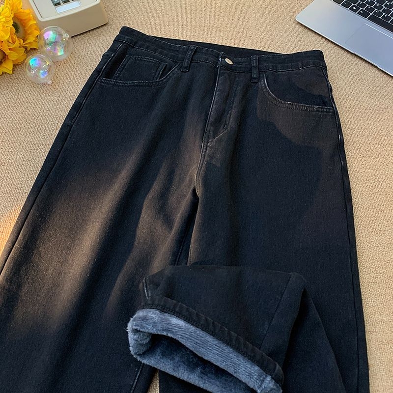 Vyriniai džinsai laisvo kirpimo, vidutinė talija, fleece pamušalas, Amerikos retro stilius, kasdieniam nešiojimui