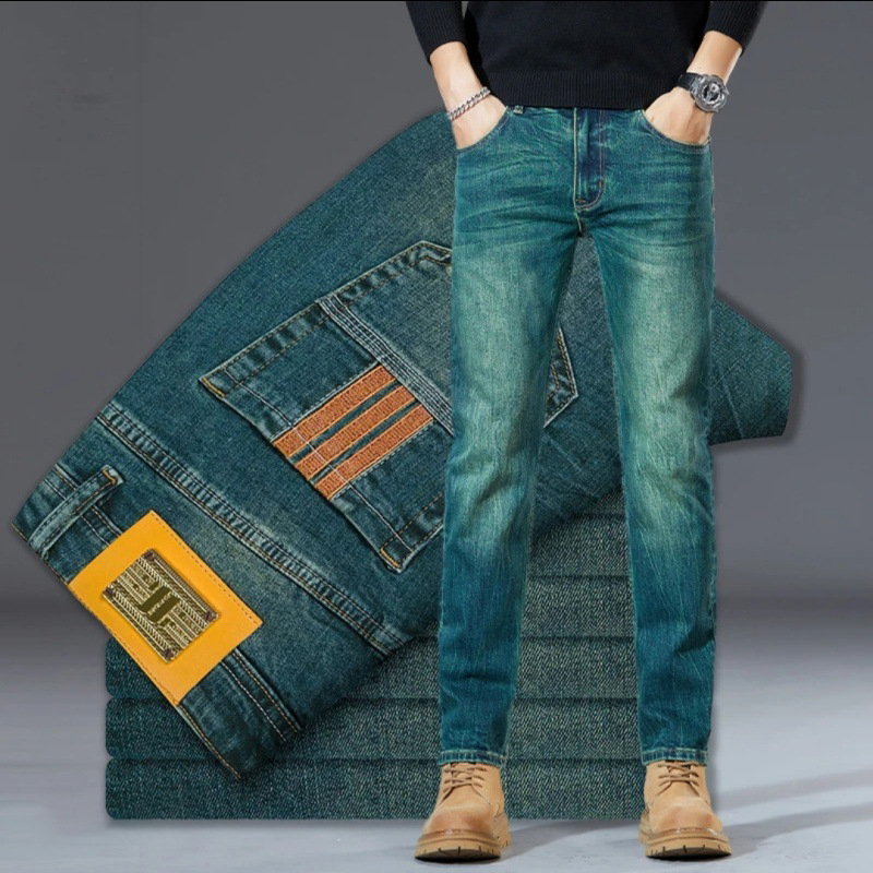 Muške traperice od denima s elastinom, ravnog kroja, distresirane, casual slim-fit