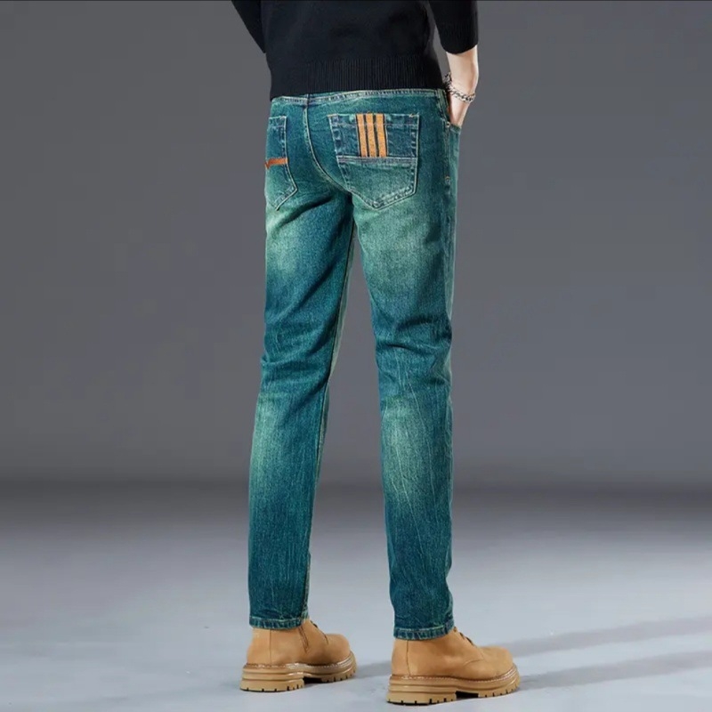 Muške traperice od denima s elastinom, ravnog kroja, distresirane, casual slim-fit