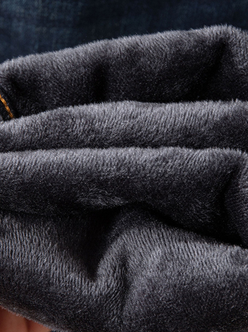 Дънки за мъже със slim-права кройка, деним с 89% памук, подплатени с флис, средна талия, цип