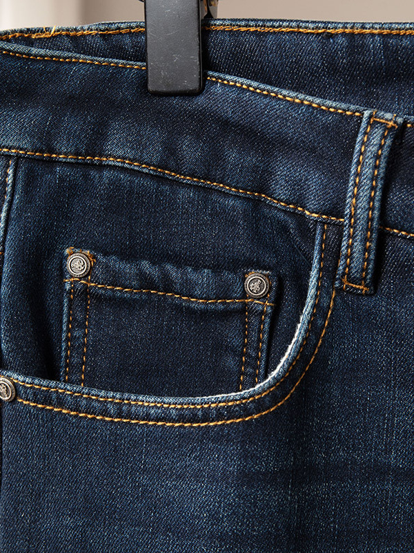 Дънки за мъже със slim-права кройка, деним с 89% памук, подплатени с флис, средна талия, цип