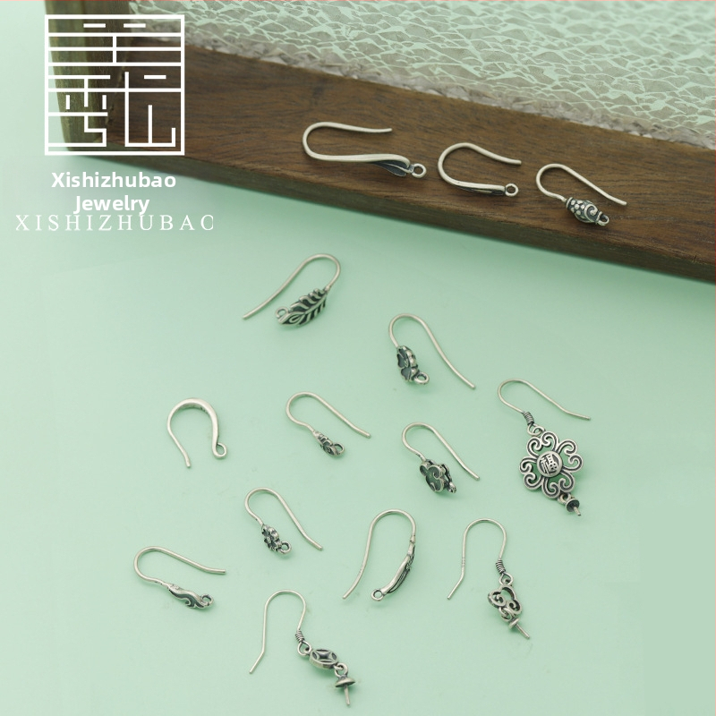 S925 sidabro ausų kabliukas – vintage matinė apdaila, mažas gėlių totemas, pusiau gatavas DIY papuošalas