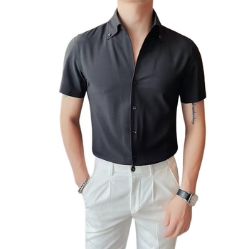 Muška košulja s V-izrezom, kratkim rukavima, poliester, Slim-Fit, ovratnik s reverom