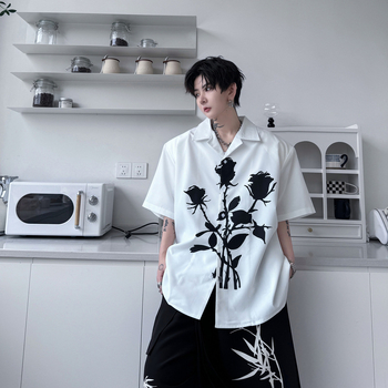 Muška pamučna košulja kratkih rukava s oštrim ovratnikom, slobodnog kroja, 98% pamuk, ljeto 2024.