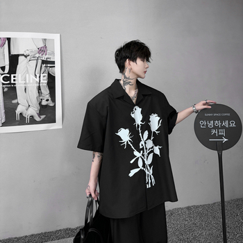 Muška pamučna košulja kratkih rukava s oštrim ovratnikom, slobodnog kroja, 98% pamuk, ljeto 2024.