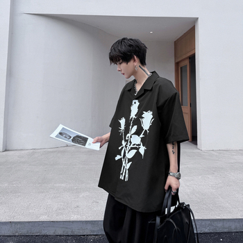 Muška pamučna košulja kratkih rukava s oštrim ovratnikom, slobodnog kroja, 98% pamuk, ljeto 2024.