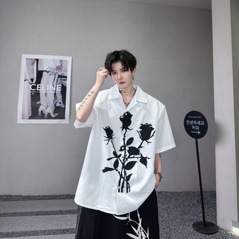 Muška pamučna košulja kratkih rukava s oštrim ovratnikom, slobodnog kroja, 98% pamuk, ljeto 2024.