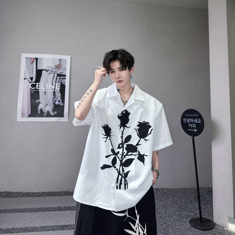 Muška pamučna košulja kratkih rukava s oštrim ovratnikom, slobodnog kroja, 98% pamuk, ljeto 2024.