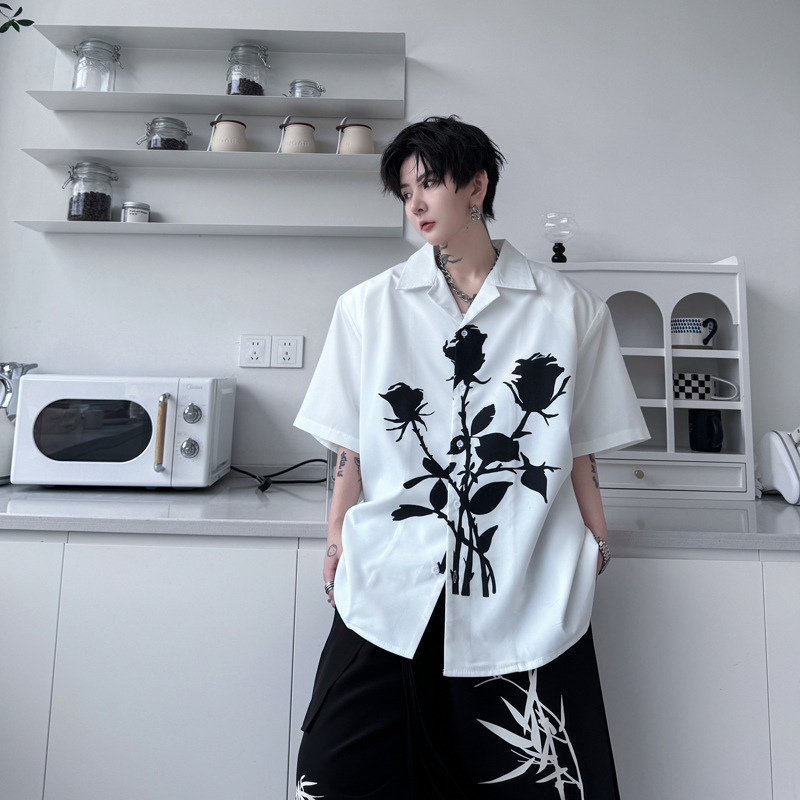 Muška pamučna košulja kratkih rukava s oštrim ovratnikom, slobodnog kroja, 98% pamuk, ljeto 2024.