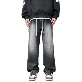 Αντρικά τζιν από ντένιμ με επένδυση φλίς, μέση μεσαίου ύφους, χαλαρή ευθεία γραμμή, καθημερινά παντελόνια