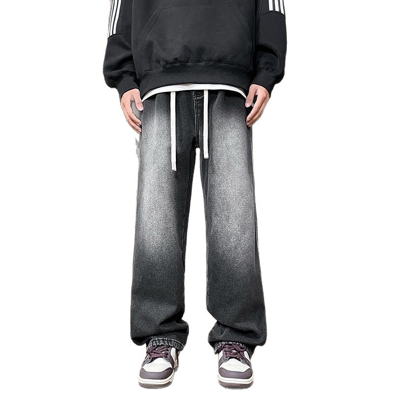 Αντρικά τζιν από ντένιμ με επένδυση φλίς, μέση μεσαίου ύφους, χαλαρή ευθεία γραμμή, καθημερινά παντελόνια