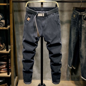 Jean bărbătești denim drept, talie medie, micro-elastic, fermoar (denim din bumbac, talie medie, croială dreaptă, micro-elasticitate, fermoar)