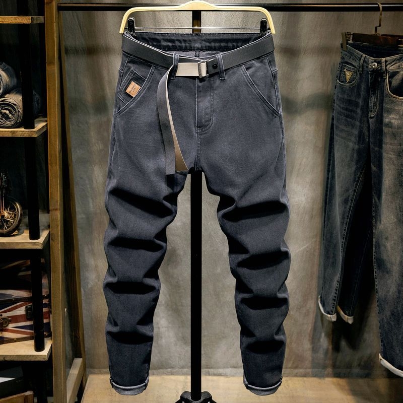 Jean bărbătești denim drept, talie medie, micro-elastic, fermoar (denim din bumbac, talie medie, croială dreaptă, micro-elasticitate, fermoar)