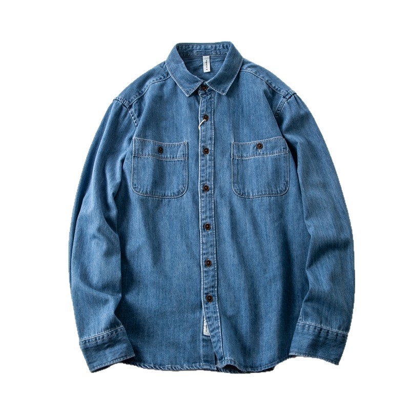 Američka opuštena džins košulja za muškarce, dugi rukavi, opušten kroj, retro stil