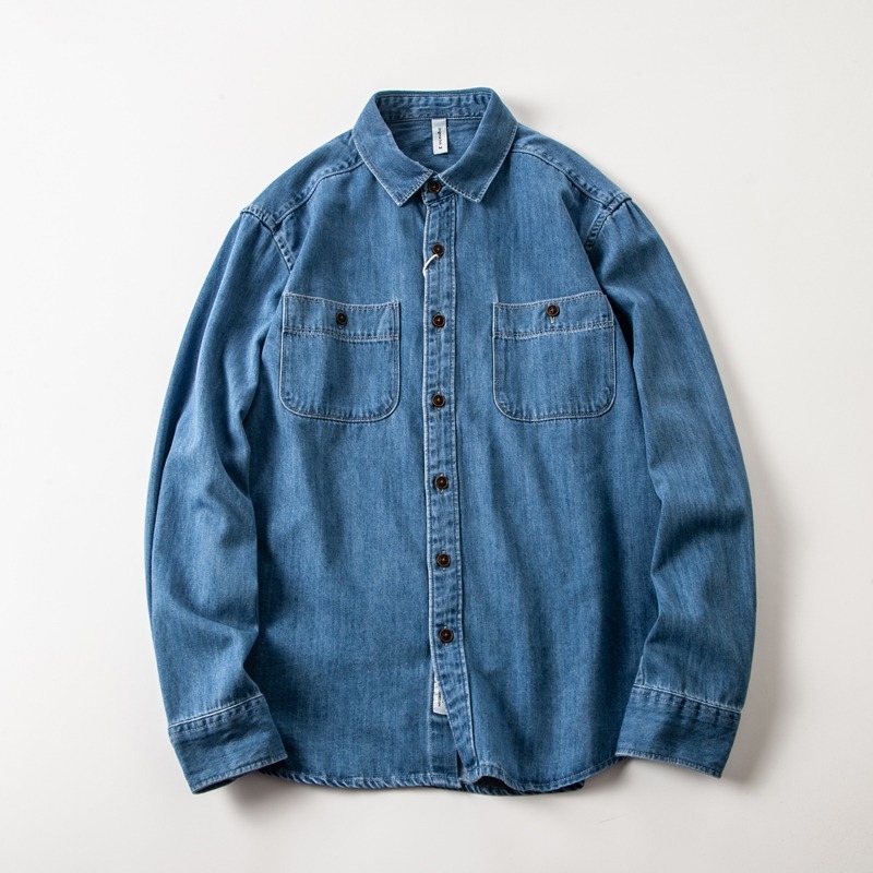 Američka opuštena džins košulja za muškarce, dugi rukavi, opušten kroj, retro stil