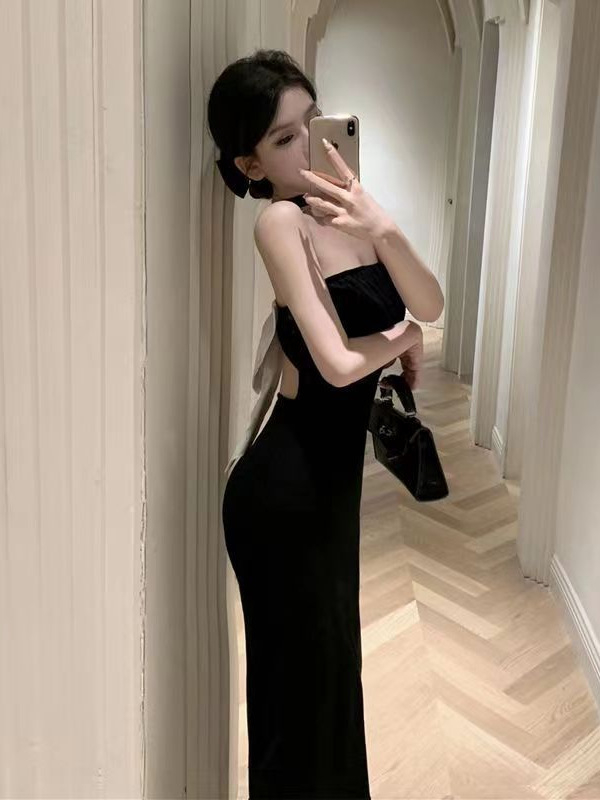 Haljina od poliestera s mašnicom, A-linija, srednja duljina, visok struk, bez rukava