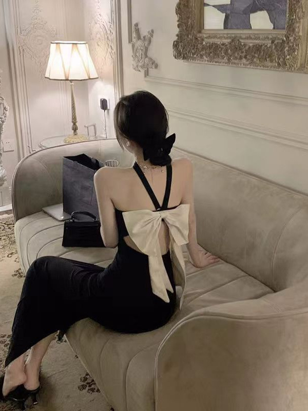 Haljina od poliestera s mašnicom, A-linija, srednja duljina, visok struk, bez rukava