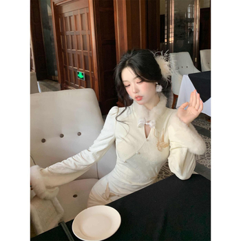 Rochie Lejoni cu siluetă fishtail cheongsam, mâneci lungi, guler ciupercă, țesătură plasă, primăvara 2025