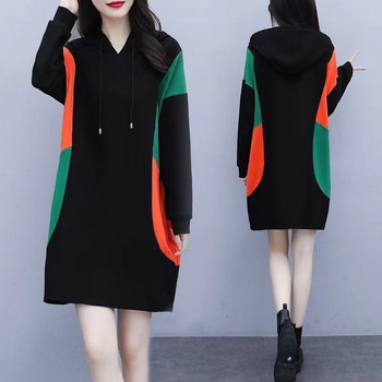 Φόρεμα με κουκούλα σε κορεατικό στυλ, μίντι γραμμή Α-γραμμής, μακριά μανίκια, πολυεστερική ύφανση