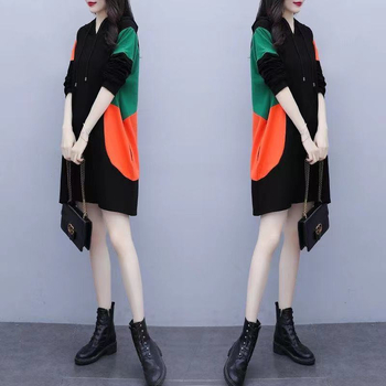 Φόρεμα με κουκούλα σε κορεατικό στυλ, μίντι γραμμή Α-γραμμής, μακριά μανίκια, πολυεστερική ύφανση