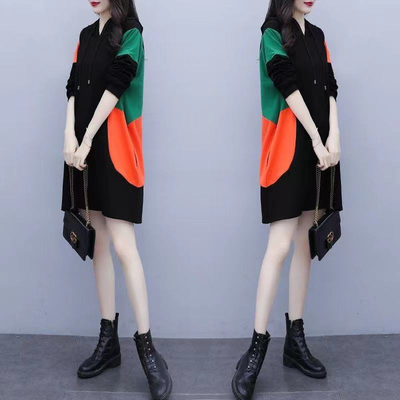 Φόρεμα με κουκούλα σε κορεατικό στυλ, μίντι γραμμή Α-γραμμής, μακριά μανίκια, πολυεστερική ύφανση