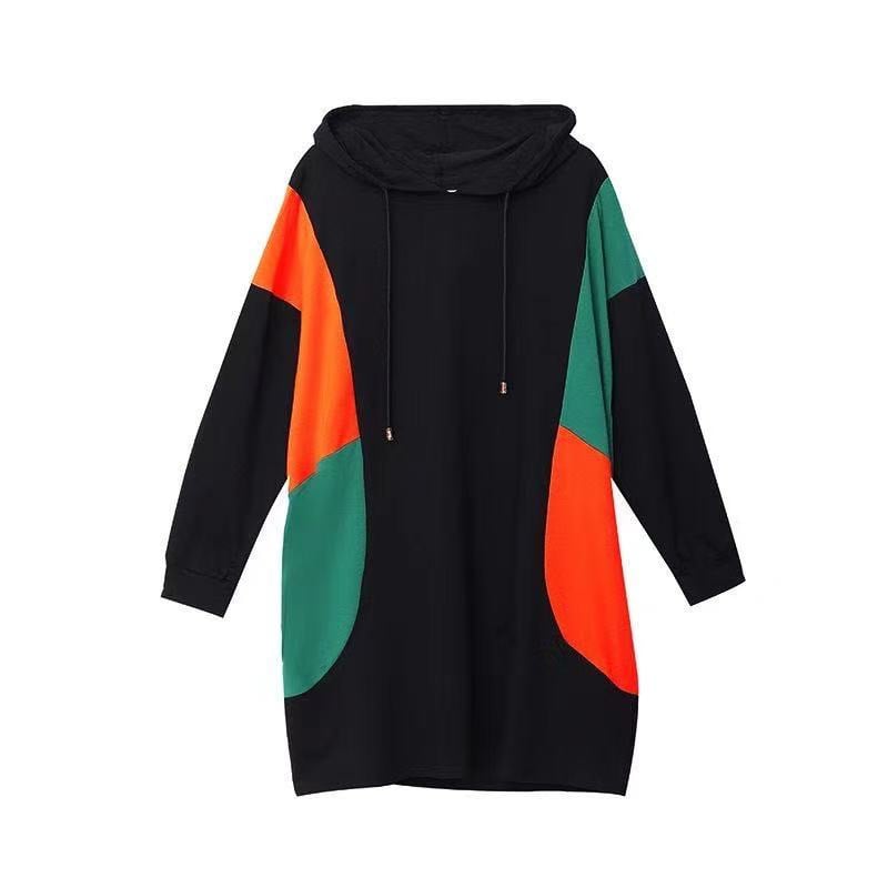 Φόρεμα με κουκούλα σε κορεατικό στυλ, μίντι γραμμή Α-γραμμής, μακριά μανίκια, πολυεστερική ύφανση