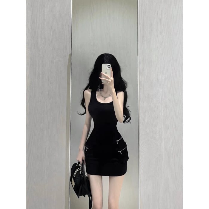 Rochie camisol Ice Silk, cu guler polo, mâneci scurte, fustă de lungime medie, poliester