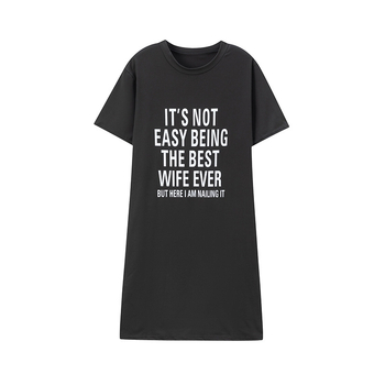 Rochie casuală de zi pentru femei cu imprimeu slogan; poliester; imprimeu cu litere/text; lungime medie; croială A-line; guler rotund