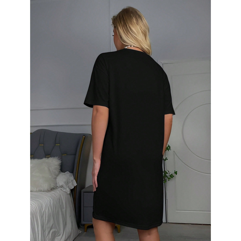 Rochie casuală de zi pentru femei cu imprimeu slogan; poliester; imprimeu cu litere/text; lungime medie; croială A-line; guler rotund