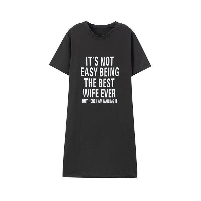 Rochie casuală de zi pentru femei cu imprimeu slogan; poliester; imprimeu cu litere/text; lungime medie; croială A-line; guler rotund