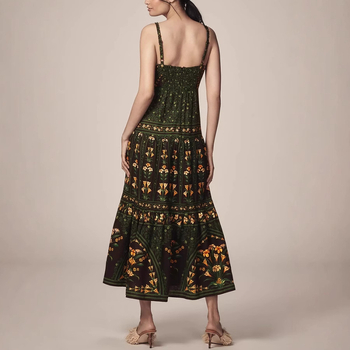 Ženska haljina s bretele - poliester, otisak, visoki struk, bez rukava, srednja duljina