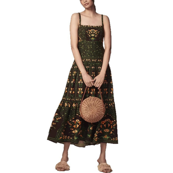 Ženska haljina s bretele - poliester, otisak, visoki struk, bez rukava, srednja duljina