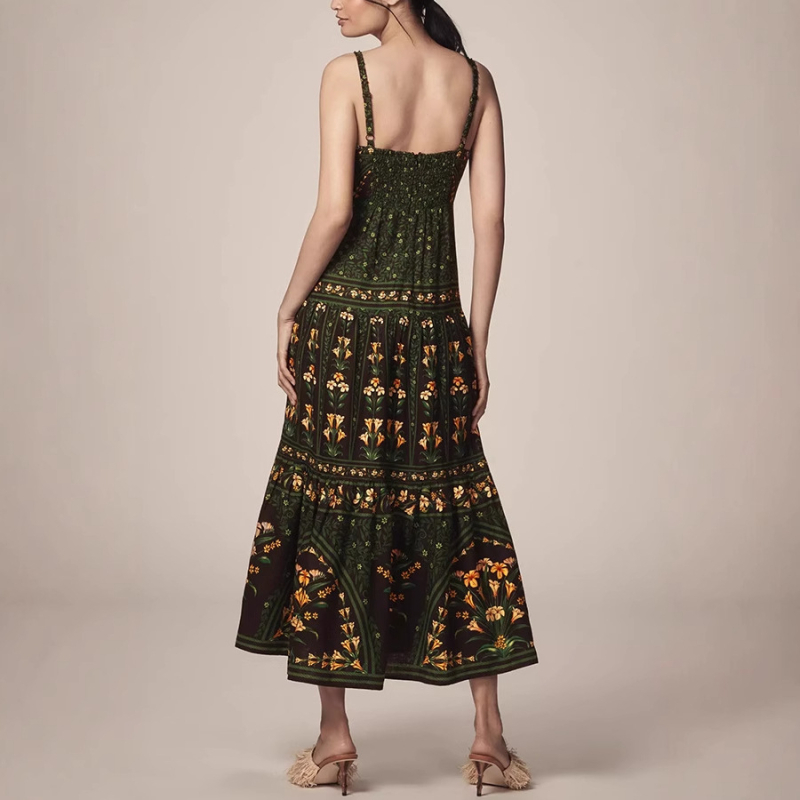 Ženska haljina s bretele - poliester, otisak, visoki struk, bez rukava, srednja duljina