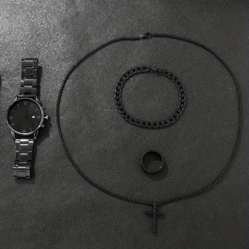 Muški kvarcni satovi set s rimskim brojevima — minimalistički dizajn, svjetsko vrijeme, ispisani logo, set od 4 komada, Pine mehanizam