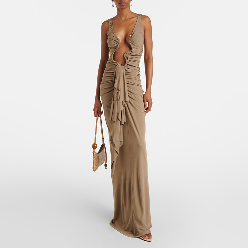 Lianyi odjeća Bez rukava duga haljina-slip visokog struka elastični poliester sa zatvaračem