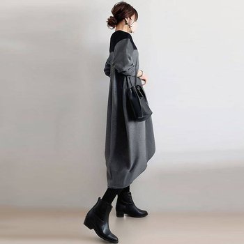 Haljina u japanskom stilu s patchworkom, okrugli izrez, olovka silueta, dugi rukavi, visok struk